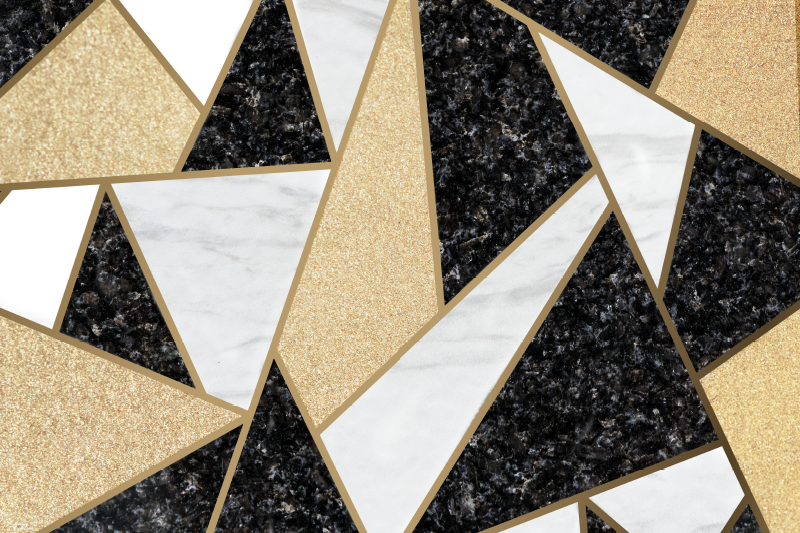 Vinyl teppe geometrisk marmor svart og hvit fliser - Tenstickers