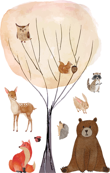 Vinyl teppe spedbarn skogsdyr og trær - Tenstickers