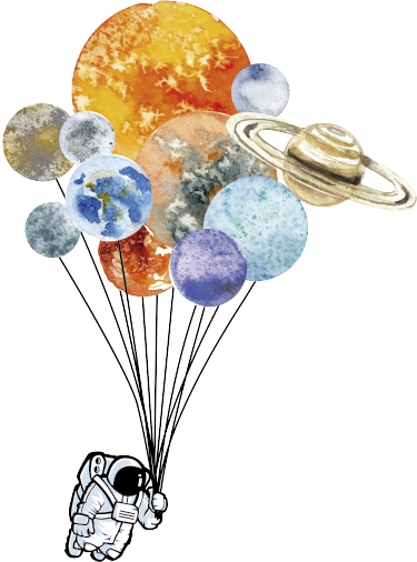 Vinyl teppe spedbarn astronaut med fargerike ballonger - Tenstickers