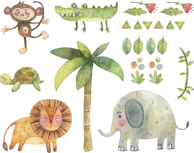 Vinyl teppe spedbarn akvarell jungeldyr - Tenstickers