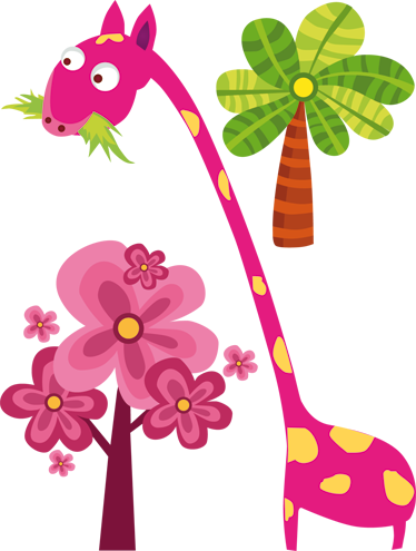 Vinyl teppe spedbarn rosa giraff som spiser - Tenstickers