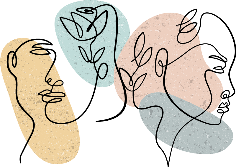 Vinyl teppe soverom med linjekunst kvinneansikter - Tenstickers