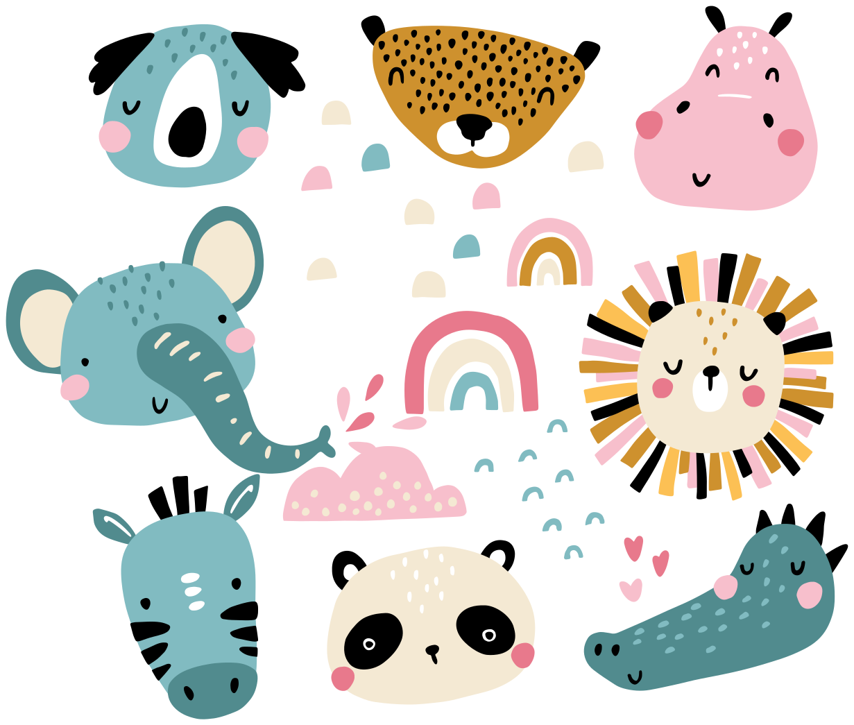 Vinyl teppe spedbarn søte dyr nordisk stil - Tenstickers