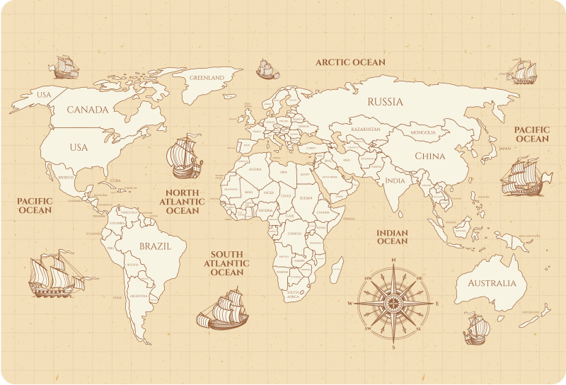 Vinyl teppe verdenskart antikk verdenskart med land - Tenstickers