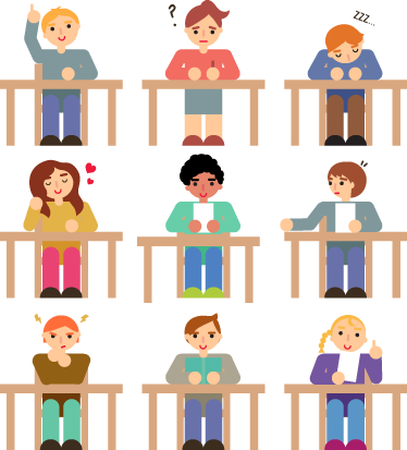 Klistremerkesamling elever ved pult vinyl teppe spedbarn - Tenstickers