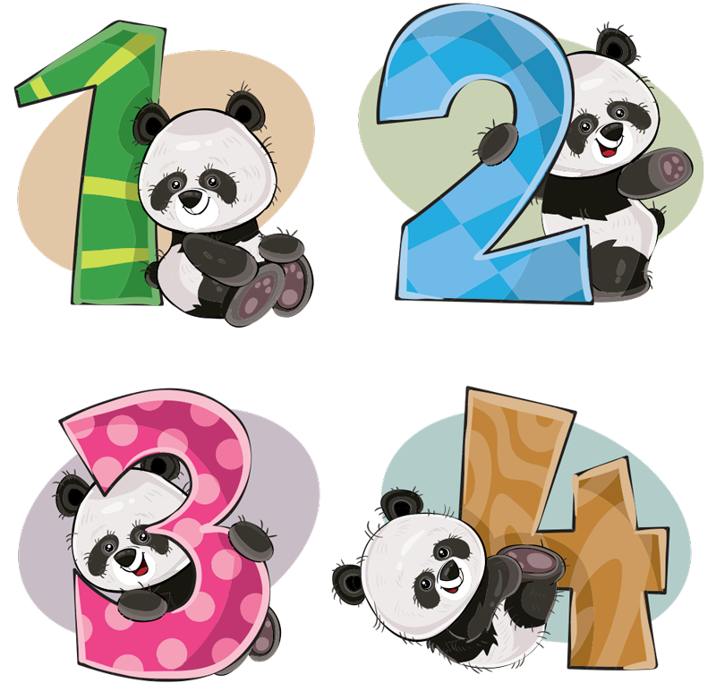 Vinyl teppe spedbarn med 4 pandaer - Tenstickers