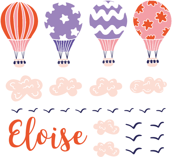 Vinyl teppe spedbarn rosa og lilla ballonger med skyer - Tenstickers