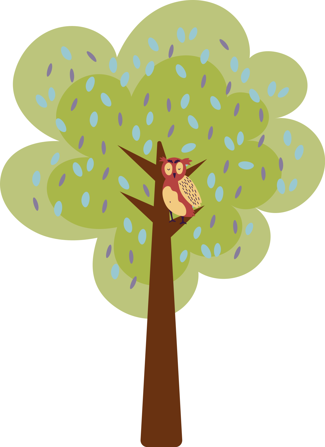 Minimalistisk fargerik tre med ugle vinyl teppe spedbarn - Tenstickers