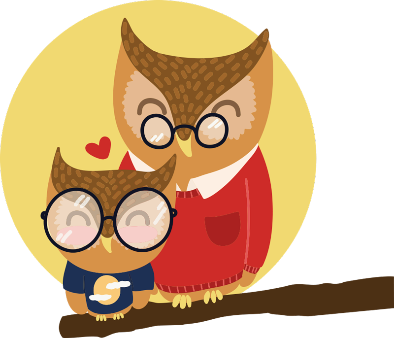 Vinyl teppe spedbarn far og sønn ugle - Tenstickers