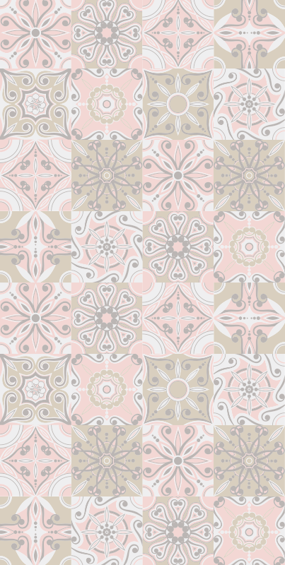 Bad vinyl teppe rosa og grå flis - Tenstickers