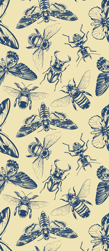 Bad vinyl teppe blå og gul bie og sommerfugl mønster - Tenstickers