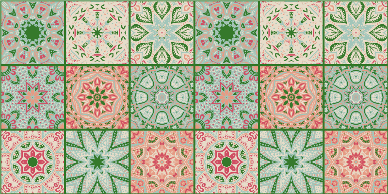 Bad vinyl teppe med blå og grønne firkantede toner - Tenstickers