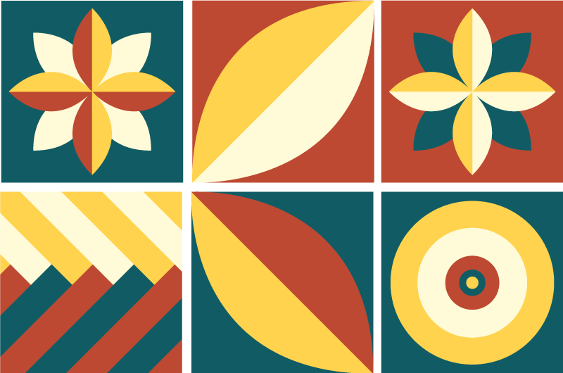 Bad vinyl teppe grønn og oransje mønsterflis - Tenstickers