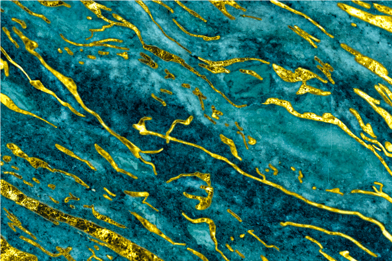 Bad vinyl teppe blå og gull marmor effekt - Tenstickers