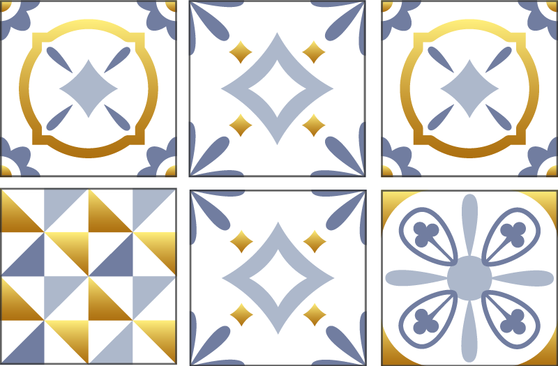 Vinyl teppe kjøkken med gull effekt fliser - Tenstickers