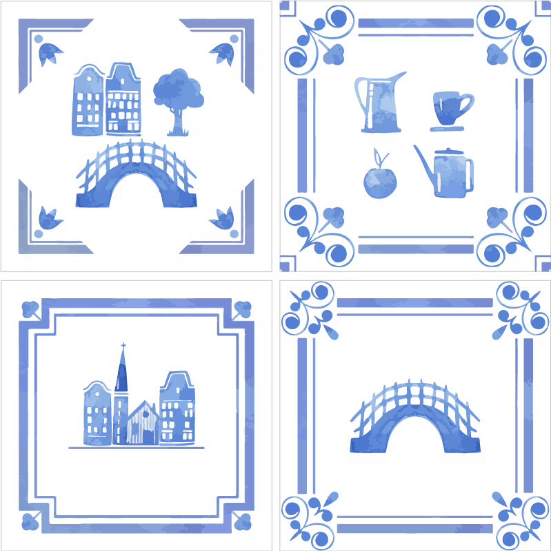 Vinyl teppe kjøkken delftware nederlandske hus - Tenstickers
