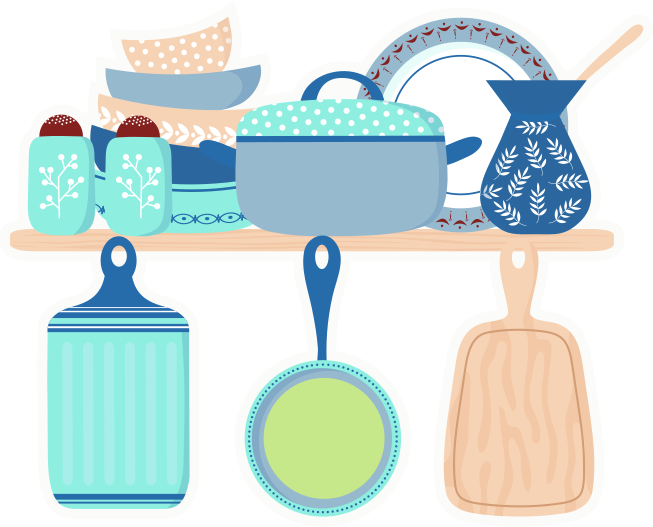 Vinyl teppe kjøkken keramisk servise - Tenstickers