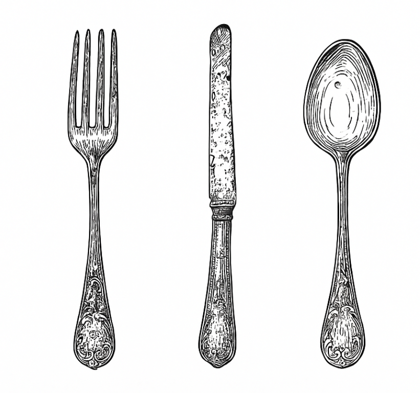 Vinyl teppe kjøkken grå bestikk - Tenstickers