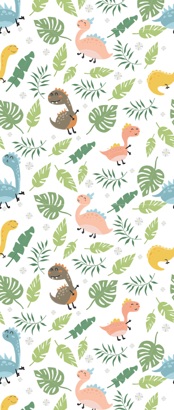Vinyl teppe soverom pastellfarget skog med dinosaurer - Tenstickers