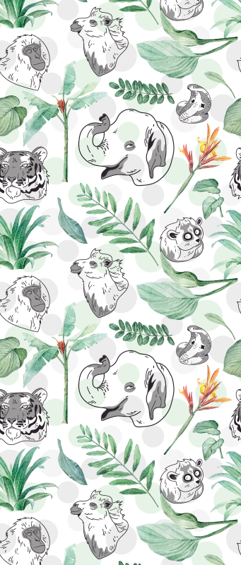 Vannfargede tropiske dyr og planter vinyl teppe soverom - Tenstickers