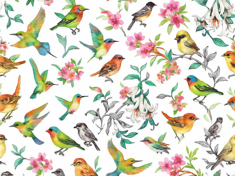 Fargerik natur med fugl vinyl teppe soverom - Tenstickers