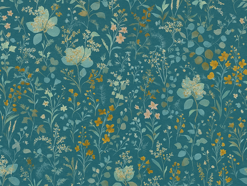Blå vintage blomsterdesign vinyl teppe soverom - Tenstickers