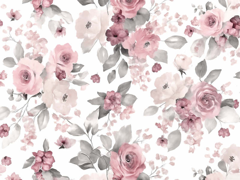Grå delikat blomsterdesign vinyl teppe soverom - Tenstickers