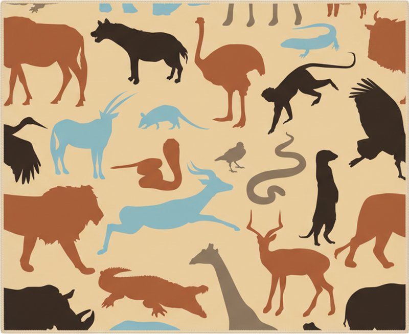 Silhuett av safari dyr vinyl teppe soverom - Tenstickers