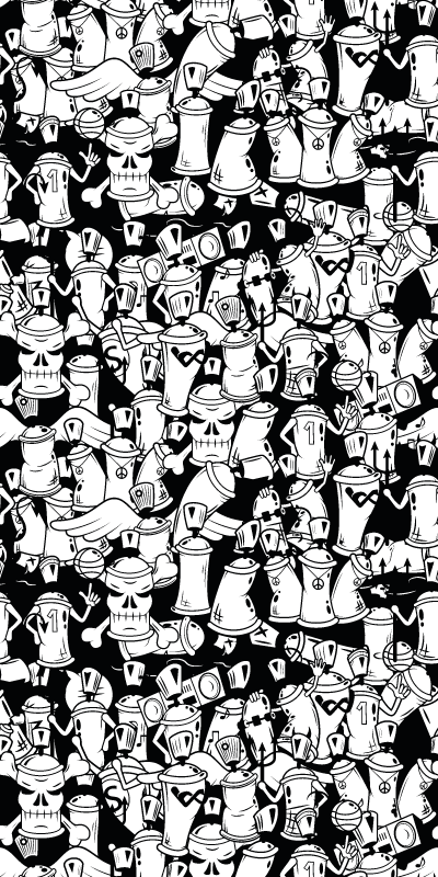 Vinyl teppe soverom svart og hvit graffiti spraybokser - Tenstickers