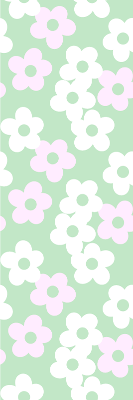 Grønn med hvite og rosa blomster vinyl teppe soverom - Tenstickers