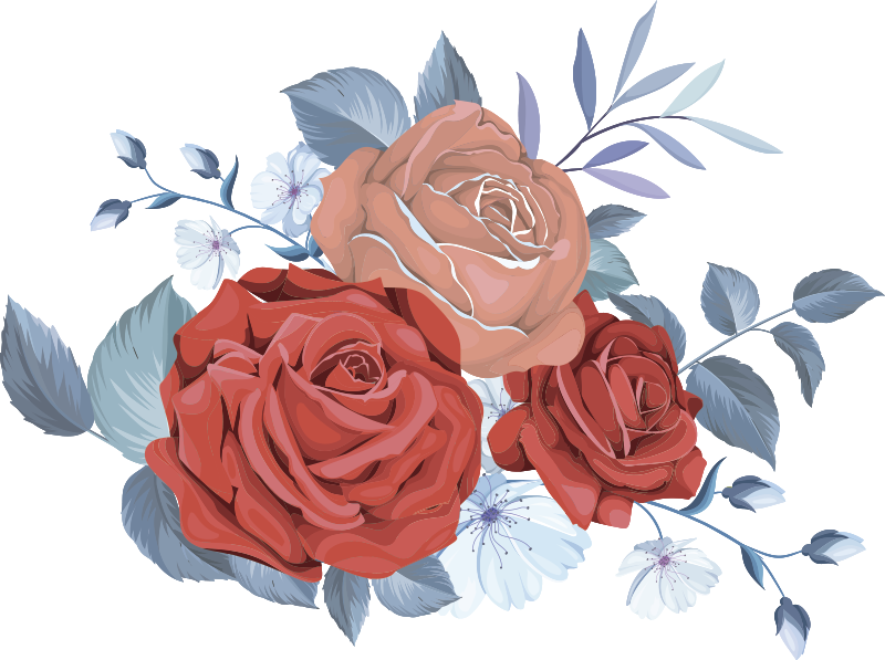 Blå bukett blomster vinyl teppe soverom - Tenstickers