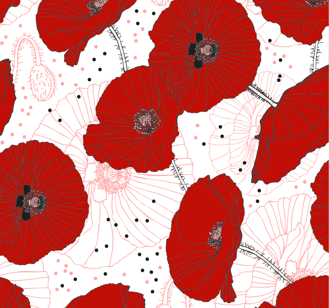 Vinyl teppe natur med tegning og røde blomster - Tenstickers