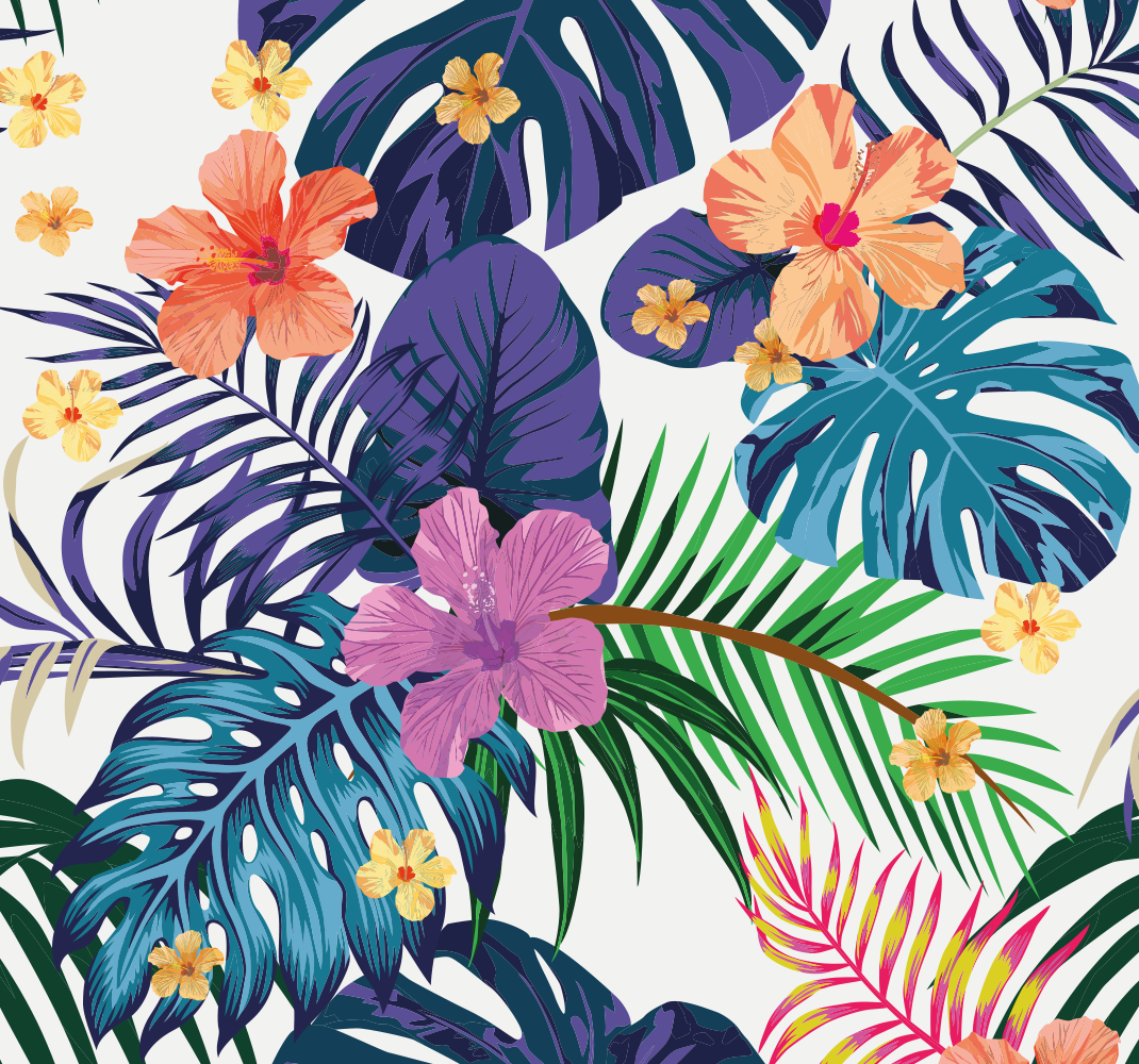 Vinyl teppe natur med fargerike hawaiianske blomster - Tenstickers