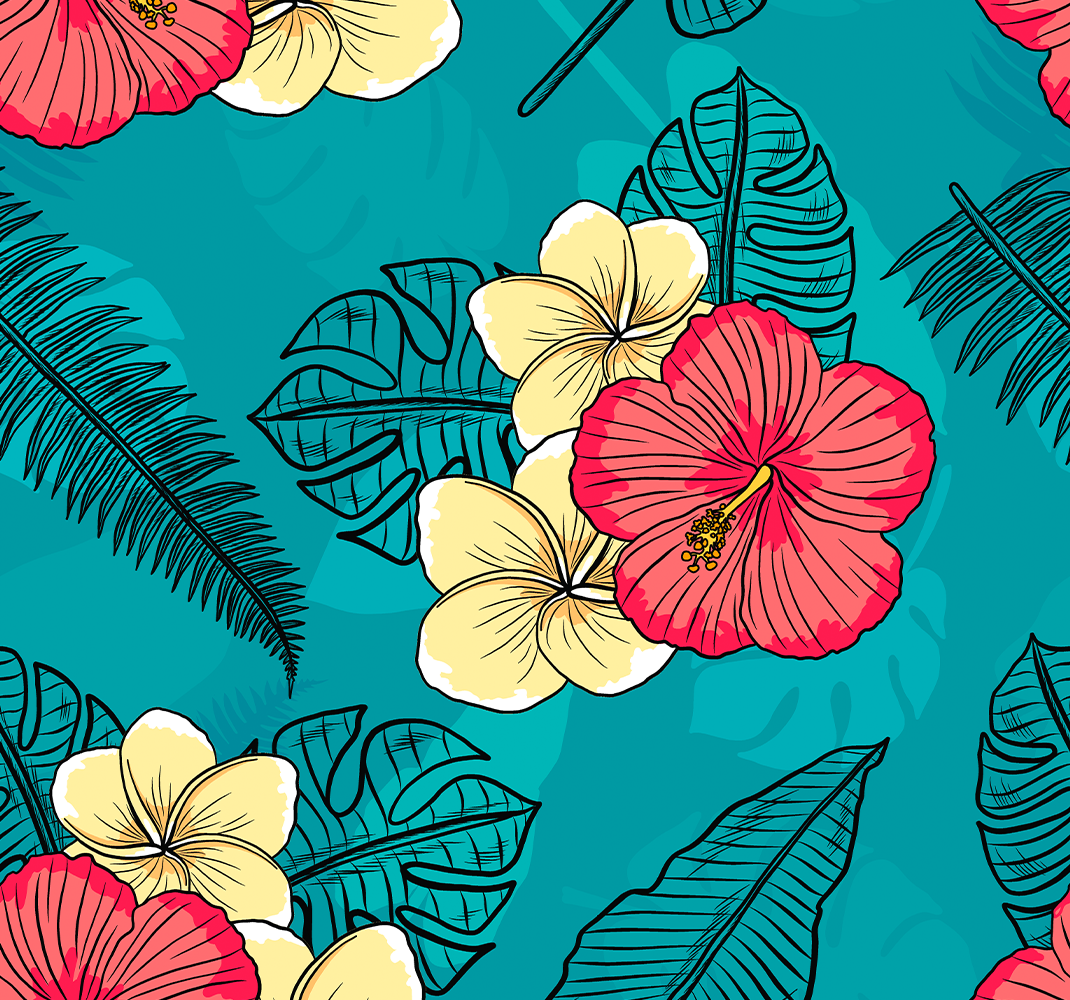 Vinyl teppe natur med hawaiianske blomster - Tenstickers