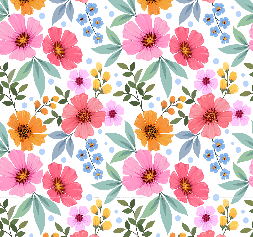 Vinyl teppe natur fargerike blomster på hvit bakgrunn - Tenstickers