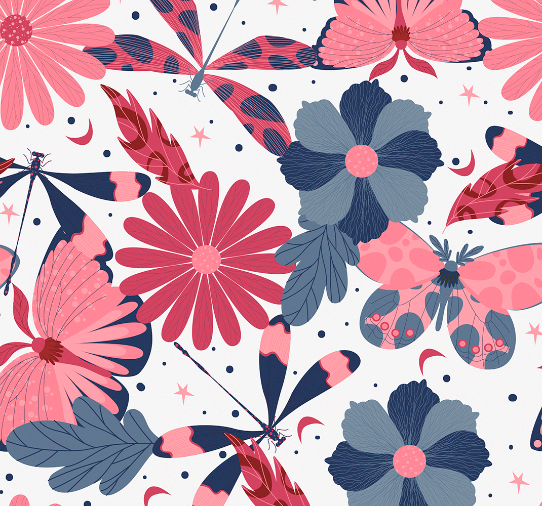Vinyl teppe natur med blomstermotiv og sommerfugl - Tenstickers