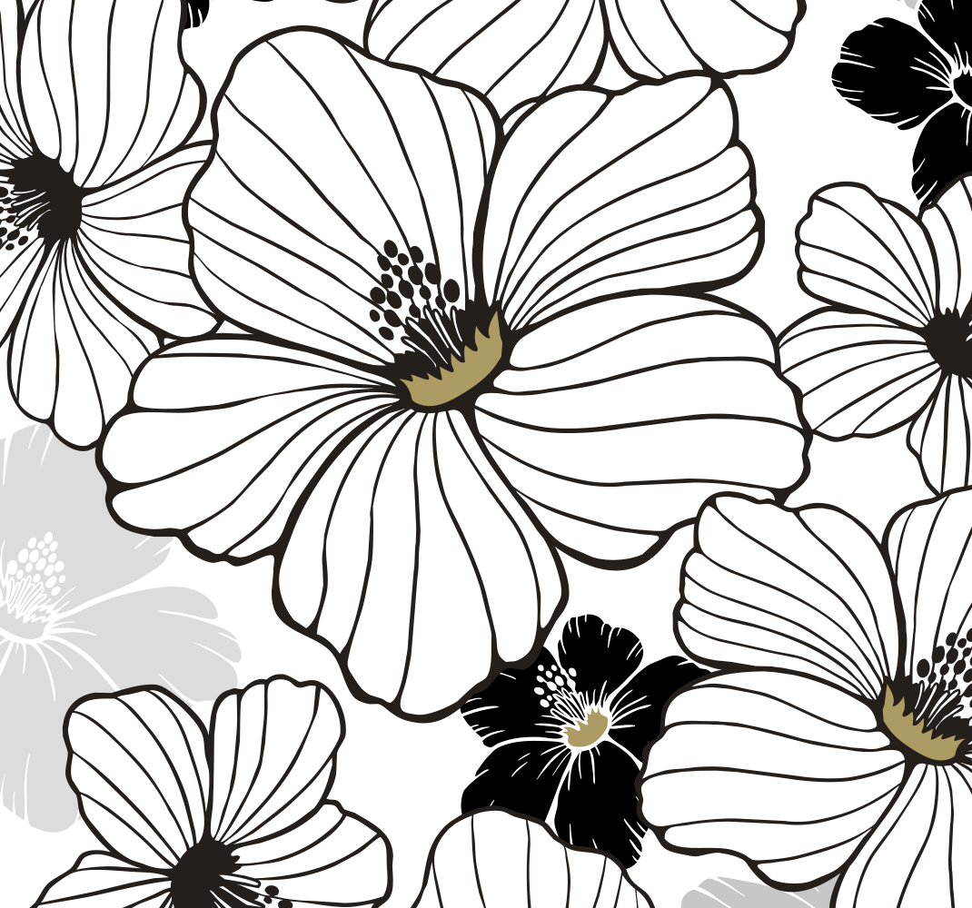 Vinyl teppe natur med mønster av hvit hibiskus - Tenstickers