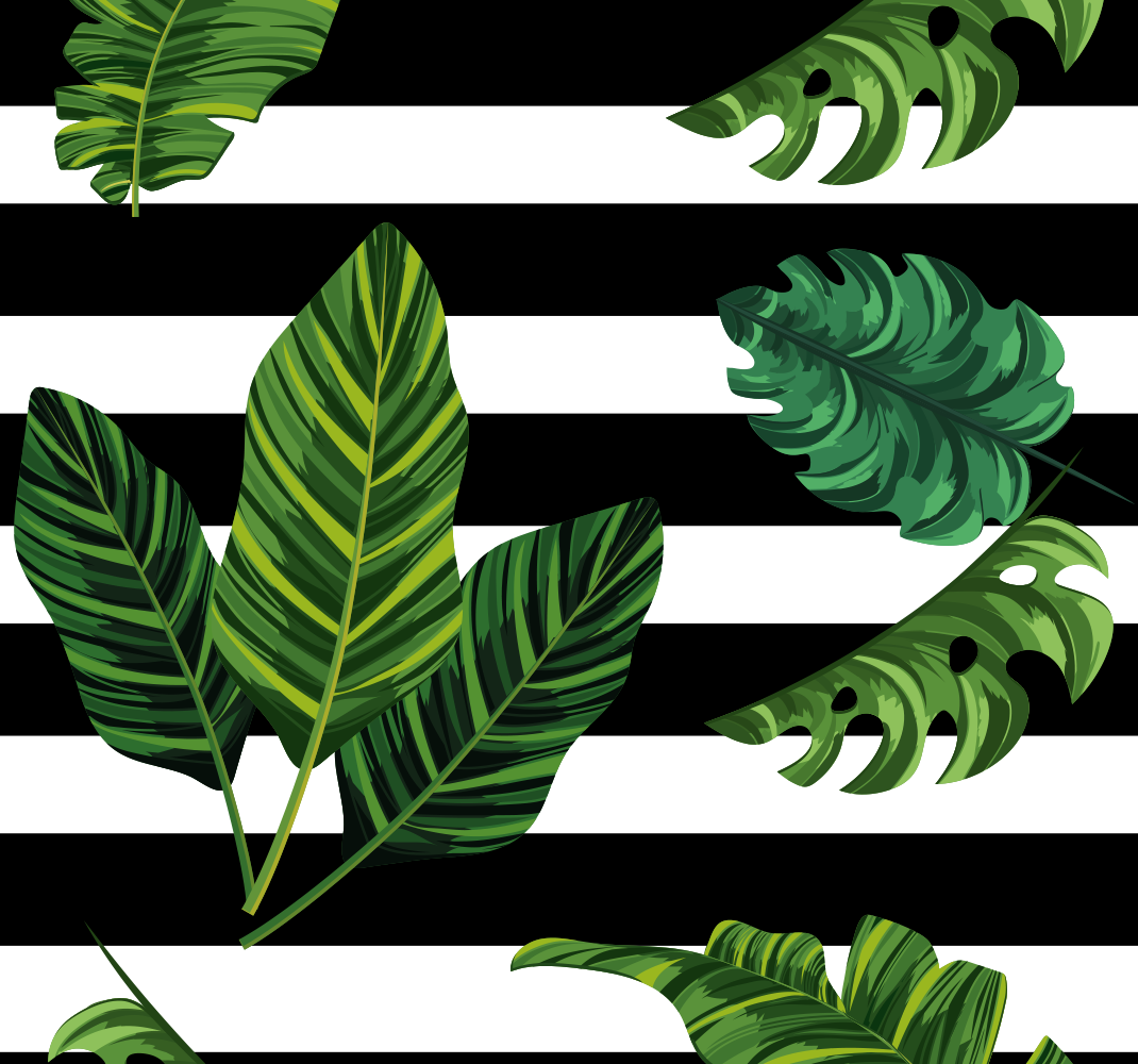 Vinyl teppe natur tropiske blader og geometriske figurer - Tenstickers