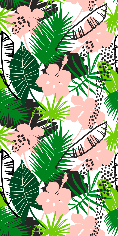 Vinyl teppe natur palmeblader og blomster mønster - Tenstickers