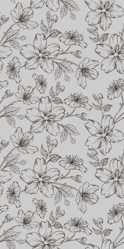 Vinyl teppe natur med svarte blomster på grå bakgrunn - Tenstickers