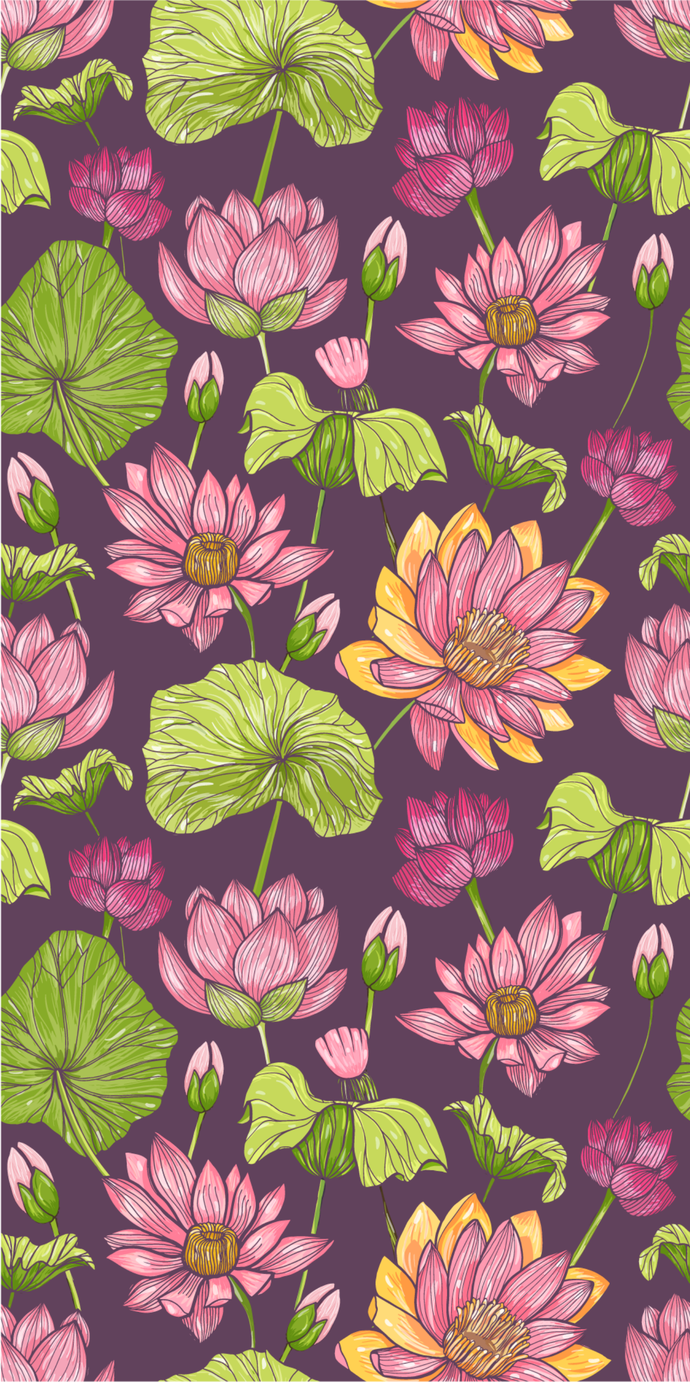 Vinyl teppe natur lotusblader og blomster - Tenstickers