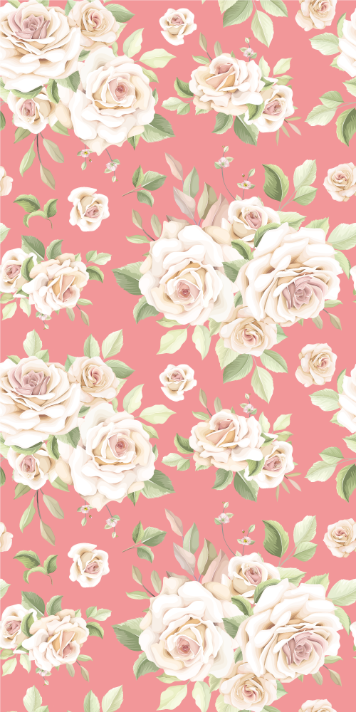 Vinyl teppe natur med vintage rosa roser på hvit bakgrunn - Tenstickers