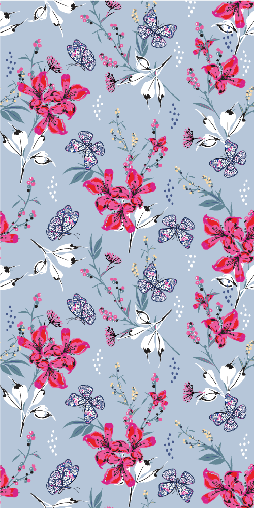 Vinyl teppe natur abstrakte røde blomster med sommerfugler - Tenstickers