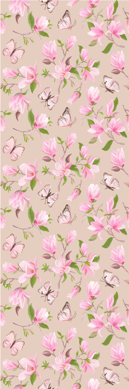 Vinyl teppe natur med design av rosa magnolia og sommerfugl - Tenstickers