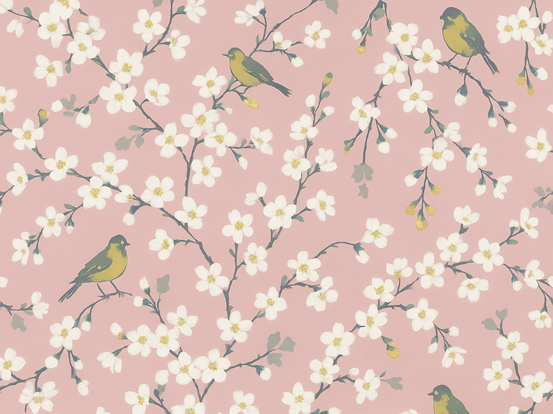Vinyl teppe natur pink orchidefugler - Tenstickers