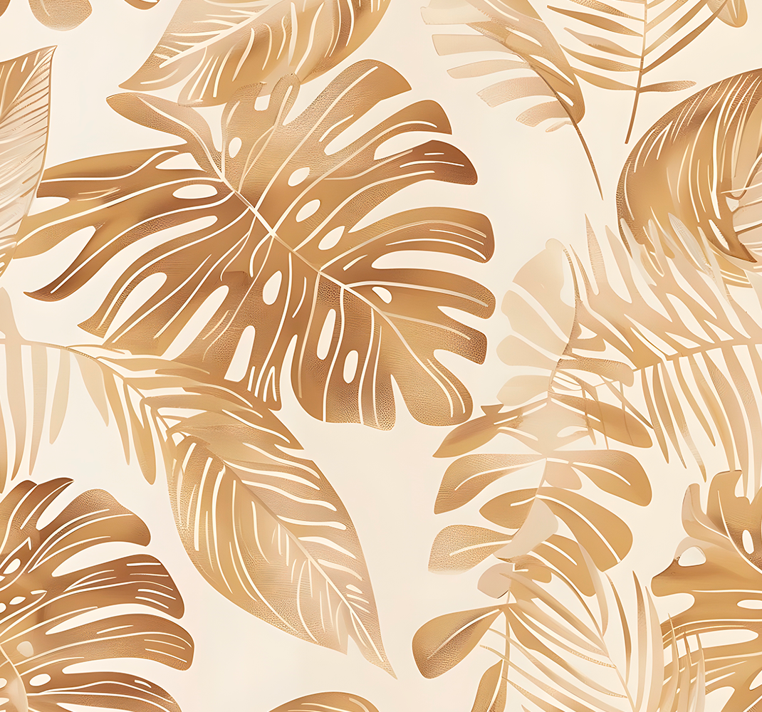 Vinyl teppe natur beige stort bladmønster - Tenstickers