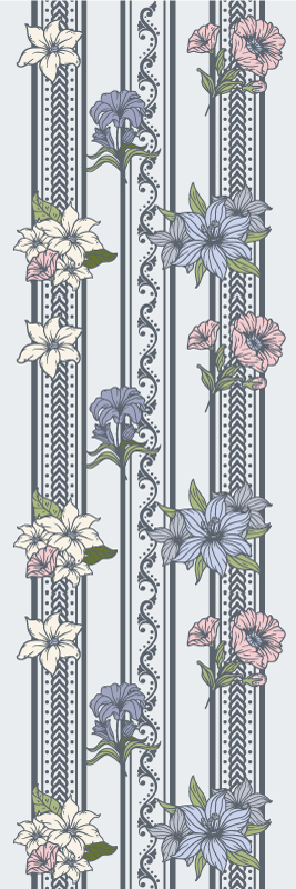 Vinyl teppe vintage med blomstermønster og striper - Tenstickers