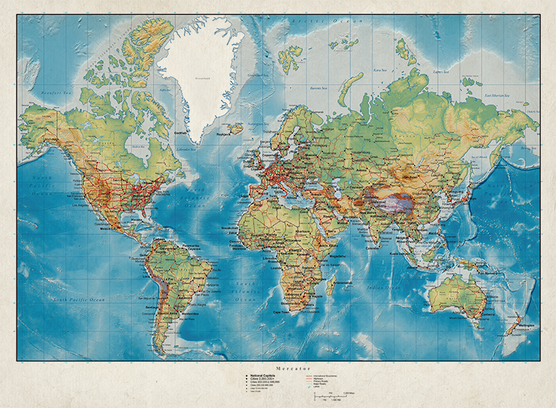 Vinyl teppe verdenskart mercator - Tenstickers
