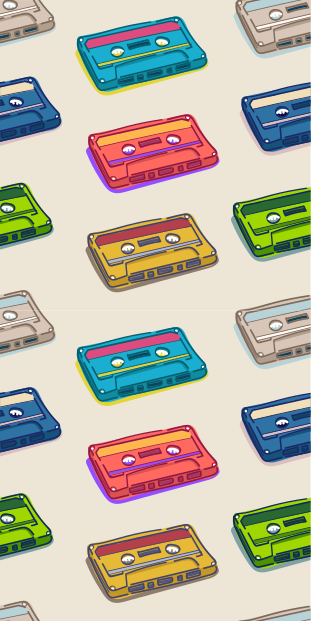 Vinyl teppe vintage med retro flerfarget kassettmønster - Tenstickers