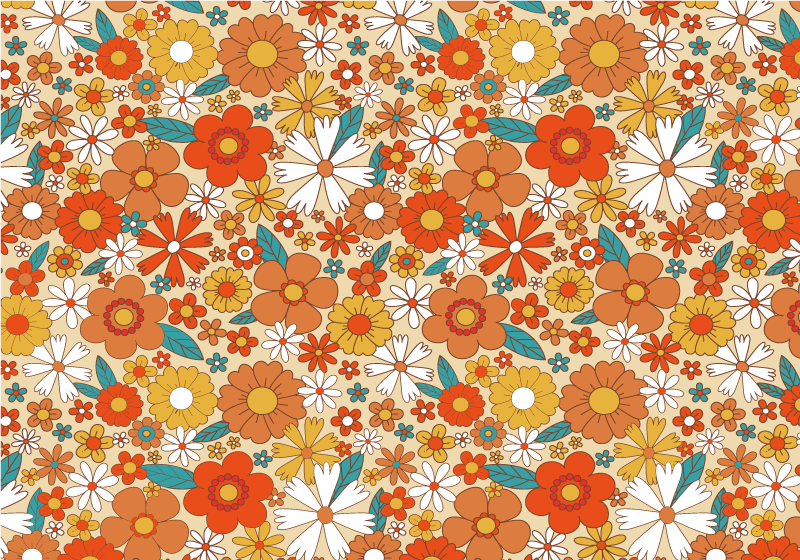 Vinyl teppe vintage flerfargede 70-talls blomster - Tenstickers